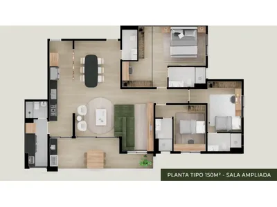 Planta de 150 m² – sala ampliada