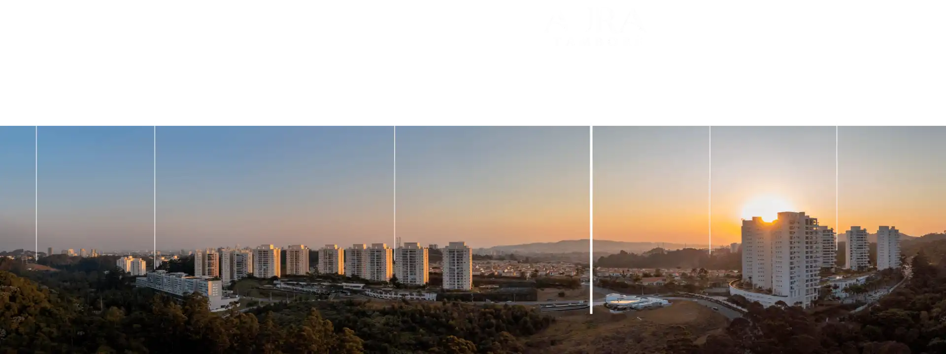 Vista do Tamboré com a localização do Aura Tamboré e os pontos de referência: Posto Shell, Colégio Mackenzie, Escola Castanheiras, Padaria Bethaville, Colégio Anglo, Droga Raia, Drogaria São Paulo, Pão de Açúcar e Swift
